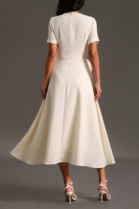 Vinly Round Neck Short Sleeves Flowers Maxi Dress