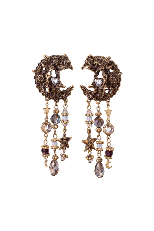 Vintage Fairy Moon Star Tassel Drop Earrings