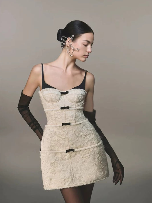 Santos Bow Mini Dress - Beige