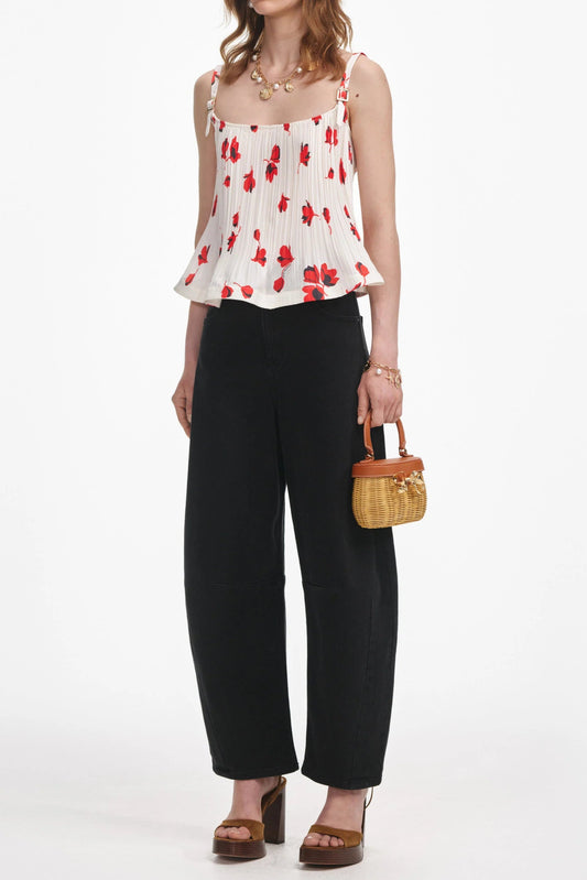 White Floral Plisse Top