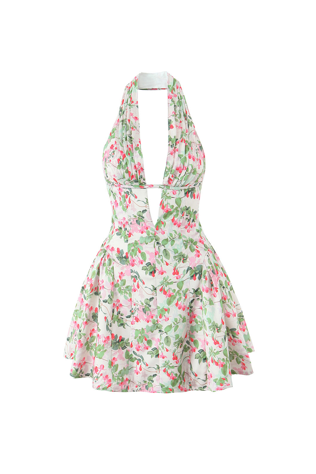 Plunge Neck Floral Mini Dress