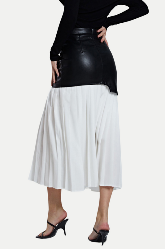 Zenobia Pleated Leather Midi Skirt - White