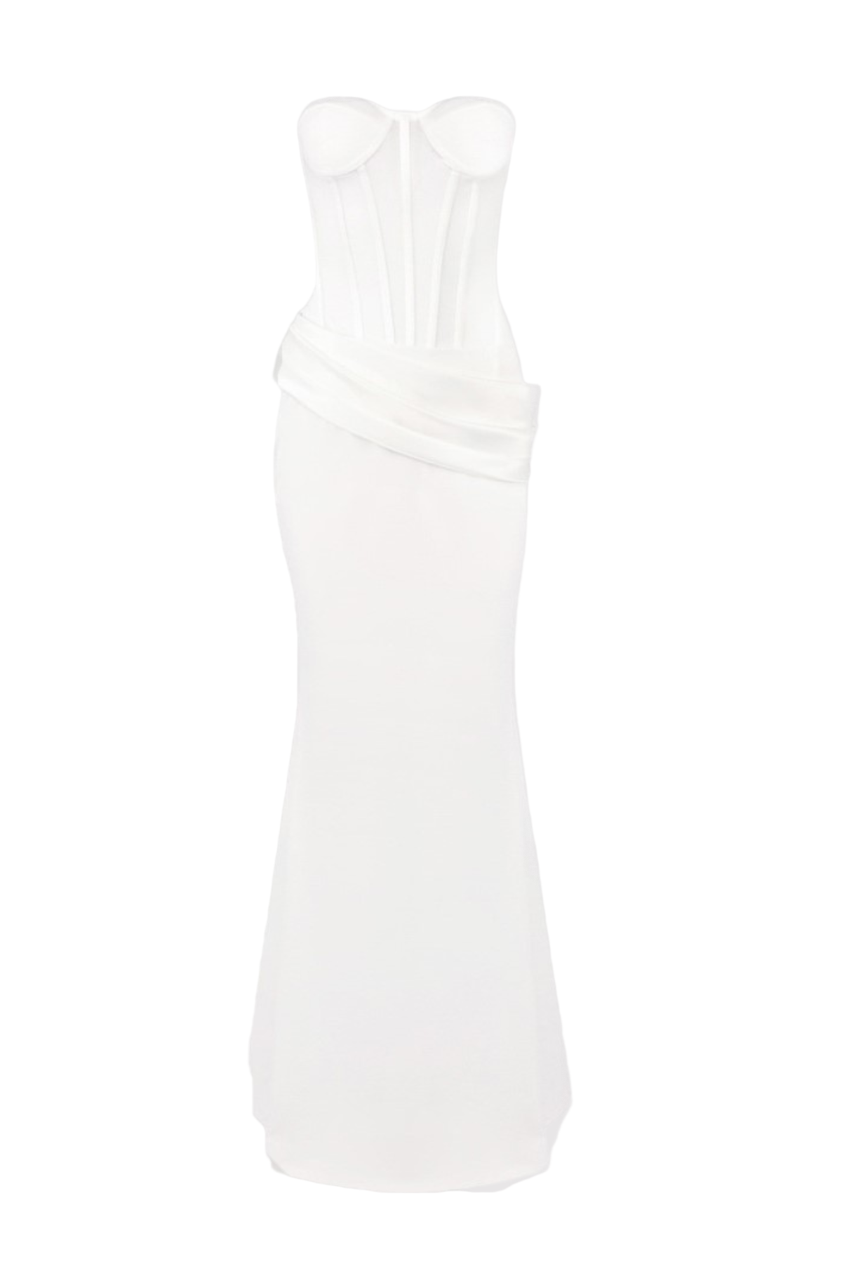 priscilla Strapless Veiled Corset Maxi Dress in white