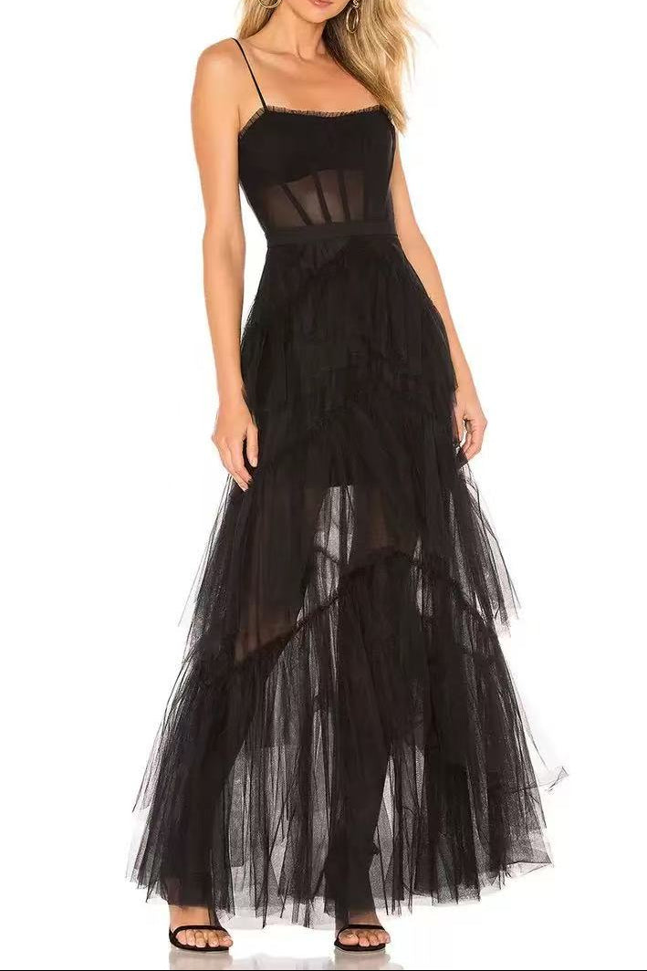 Jasmine Spaghetti Strap Mesh Corset Gown