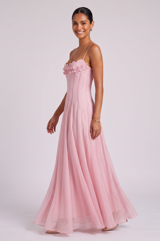 Pastel Pink Chiffon A-Line Maxi Dress pastel pink chiffon dress - product view 2