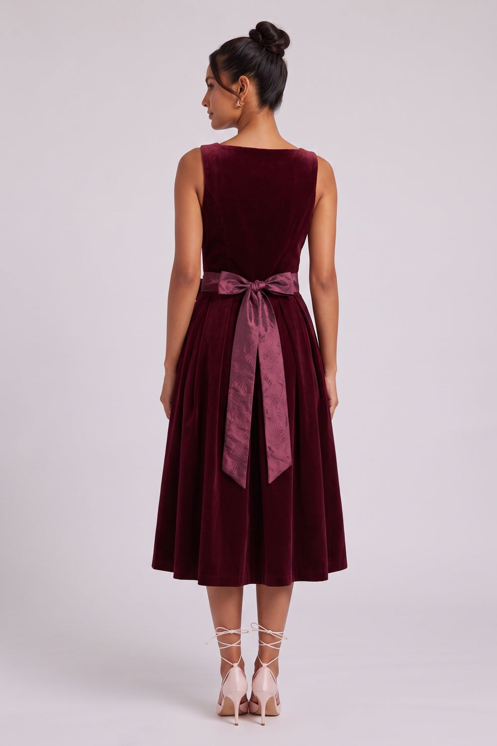 Burgundy Velvet A-line Dirndl dress with apron Burgundy Velvet Dirndl dress with apron - product view 5