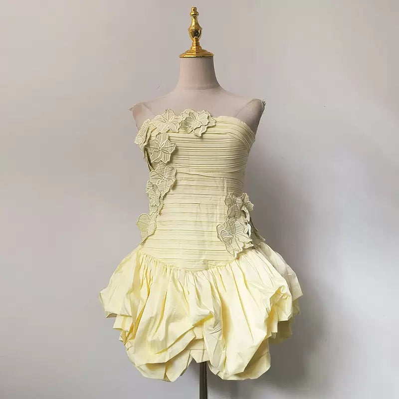 Coleka Floral Appliqué Strapless Mini Dress
