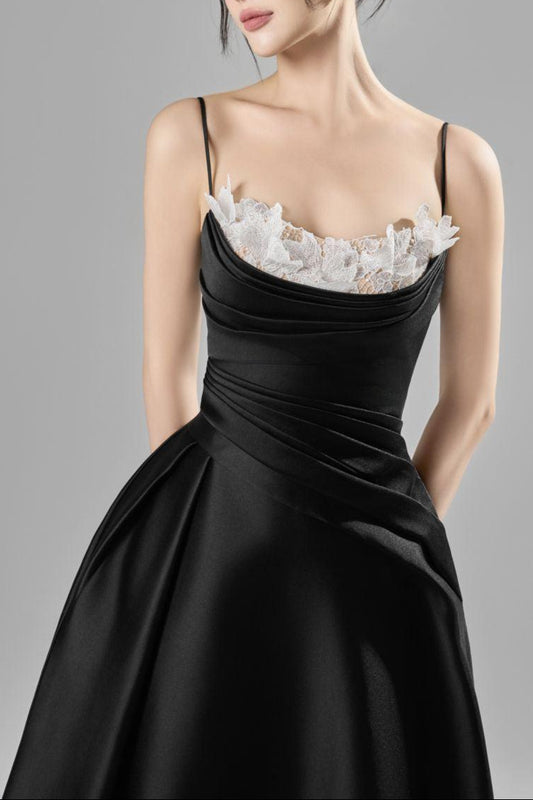 Alessa Fit and Flare Spaghetti Strap Taffeta Midi Dress