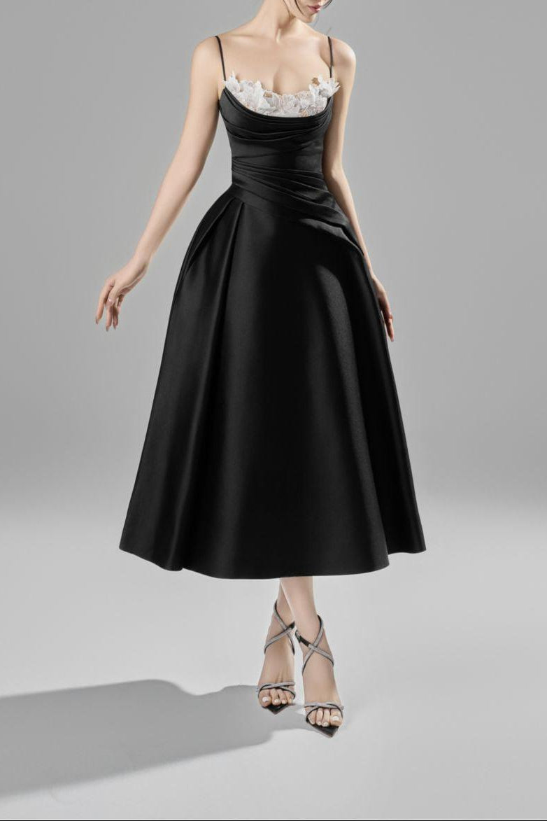 Alessa Fit and Flare Spaghetti Strap Taffeta Midi Dress