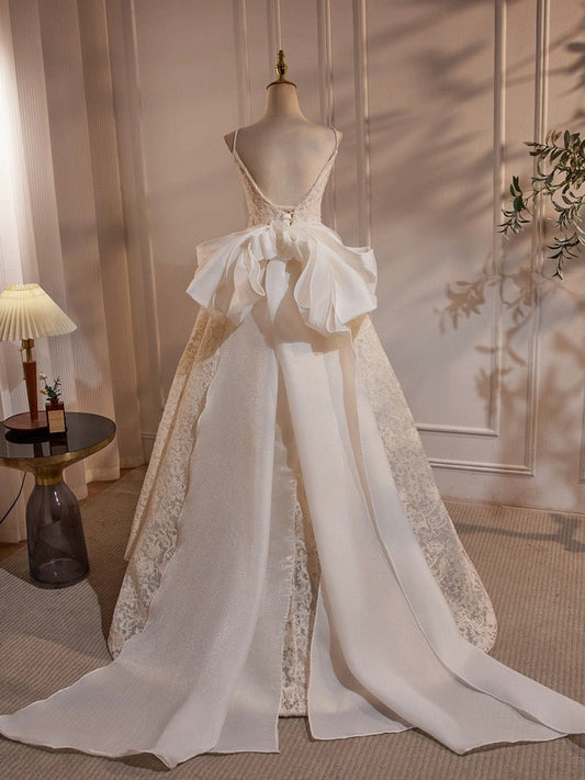 Light Champagne Lace Long Prom Dress