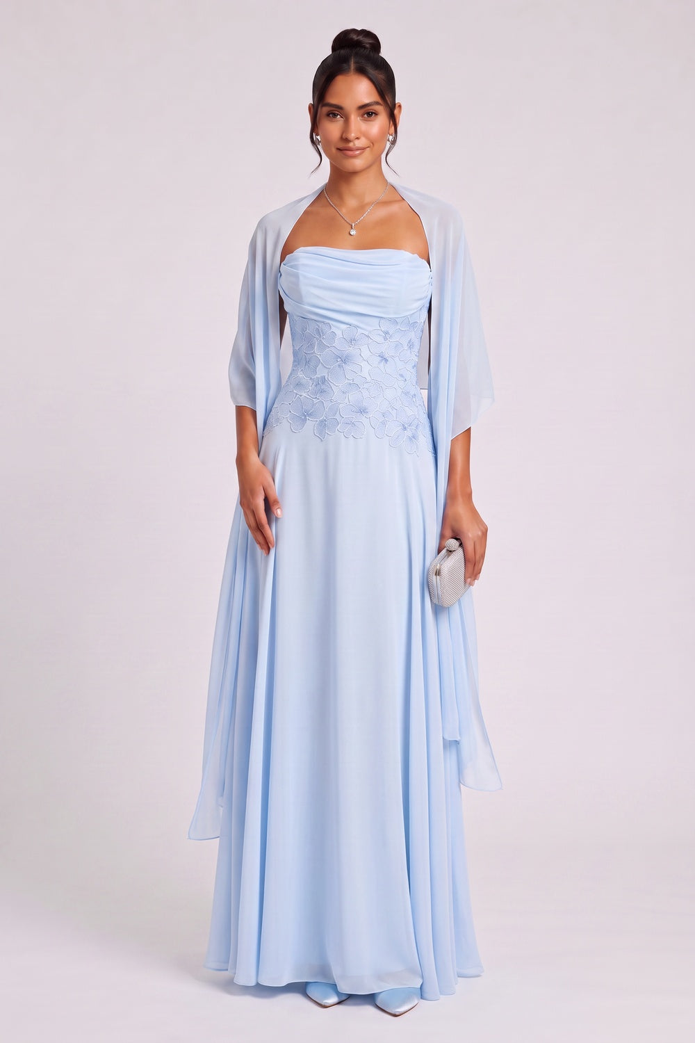 Light Blue Chiffon A-Line Evening Gown light blue chiffon evening gown - product view 2