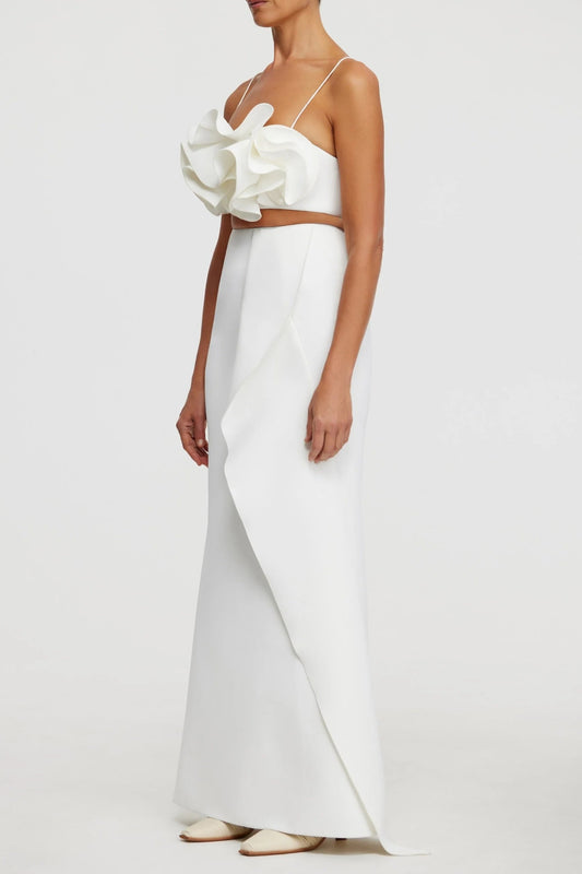 Irregular ruffle fishtail skirt in ivory