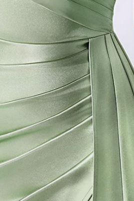 Sage Green Satin Wrap Maxi Dress with High Slit