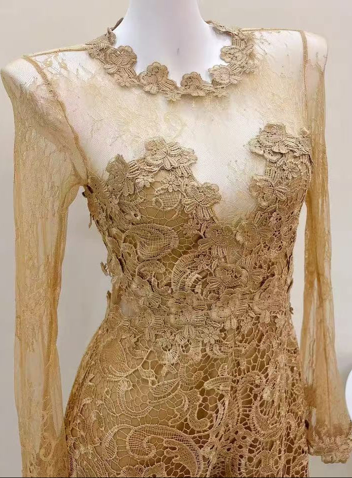 Sheer Lace Long Sleeve Skort Romper