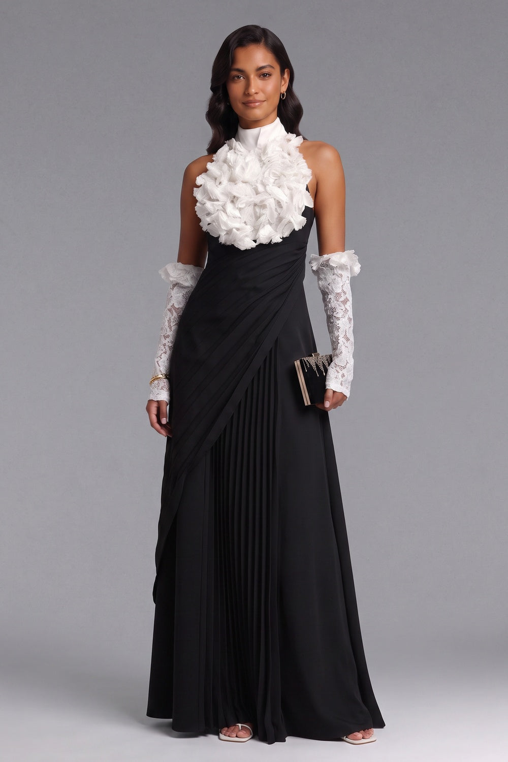 black matte black crepe a-line evening gown black matte black crepe evening gown - product view 4