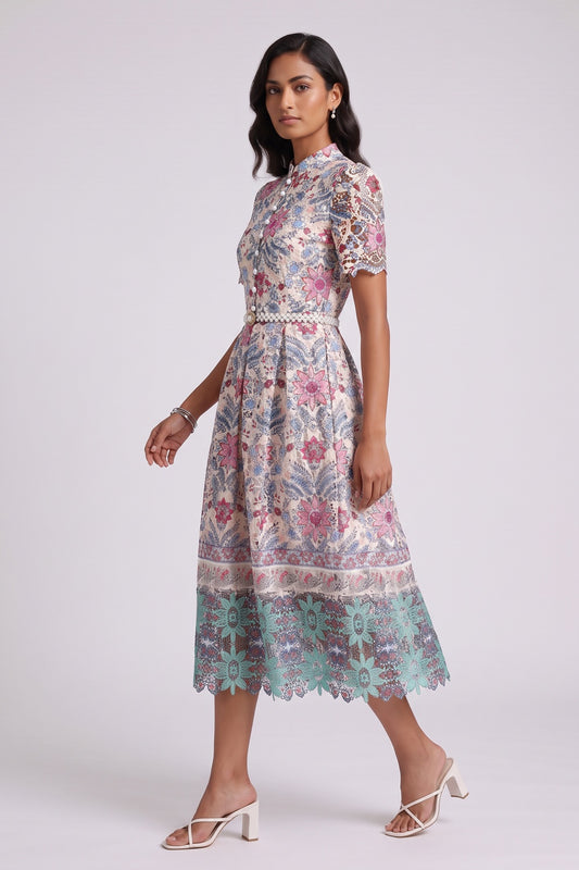 cream guipure lace A-line dress cream, off-white guipure lace dress - product view 2