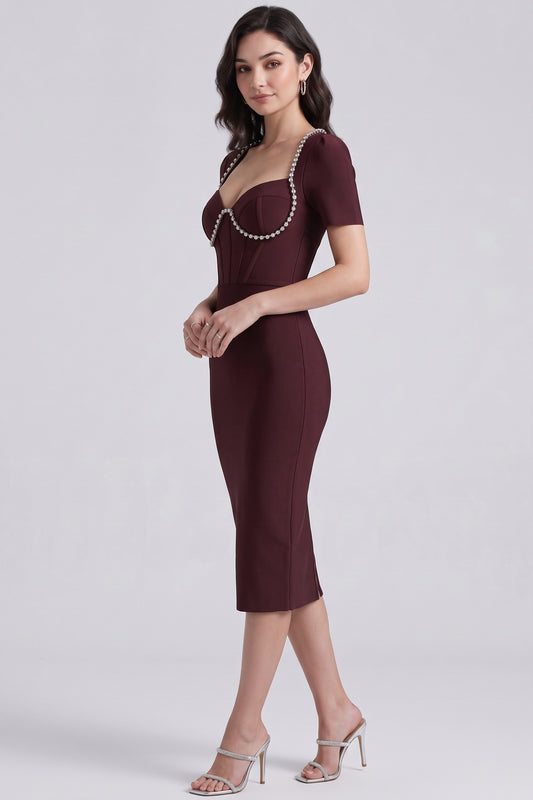 burgundy heavyweight bandage knit bodycon sheath dress burgundy heavyweight bandage knit dress - product view 3