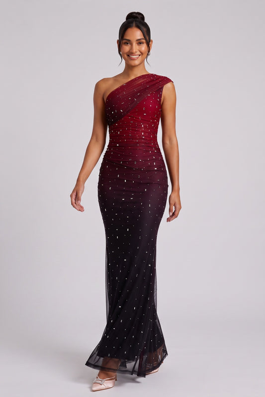 One-Shoulder Ombré Sequined Floor-Length Gown Premium Fabric - product view 4