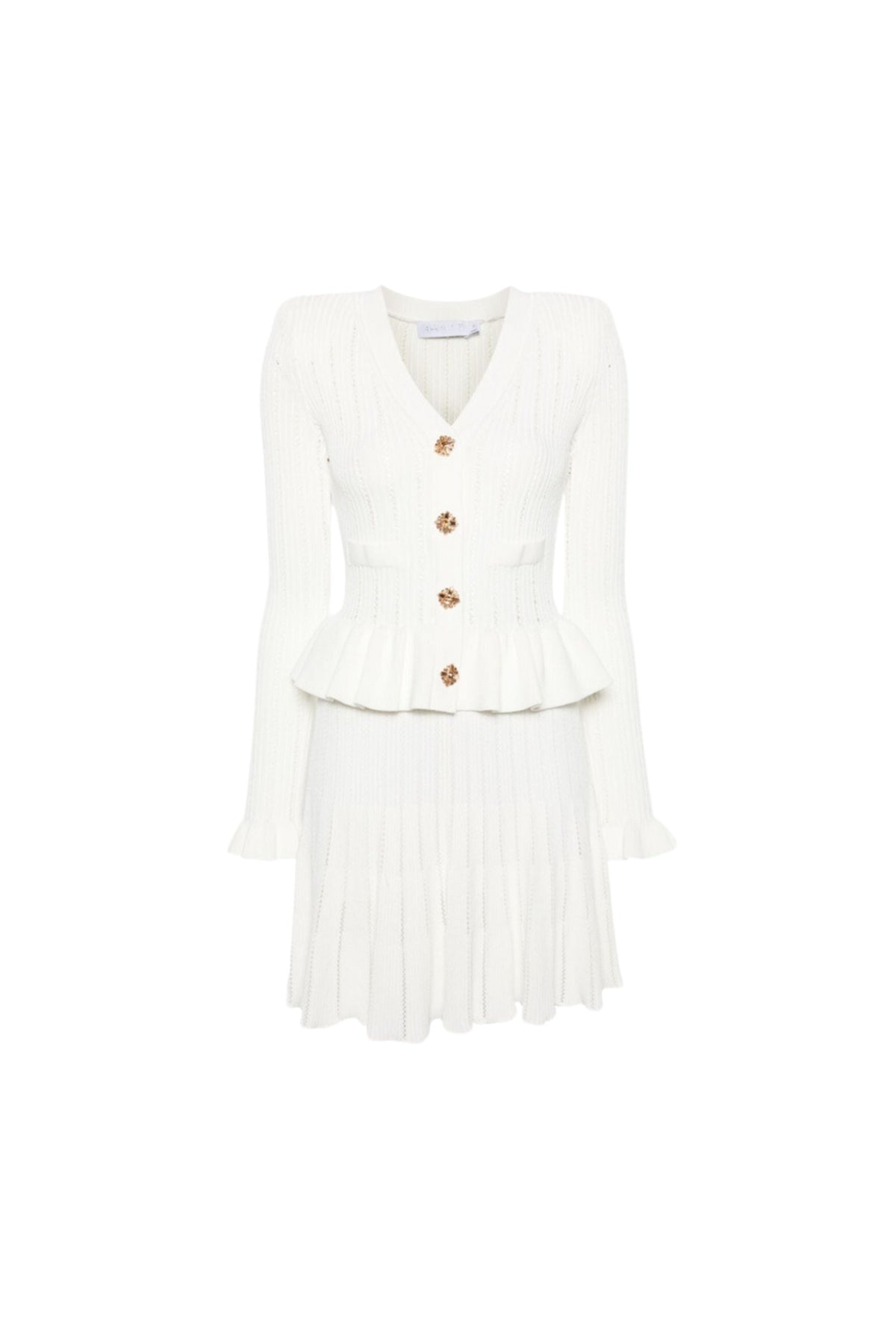 WHITE KNIT PEPLUM MINI DRESS