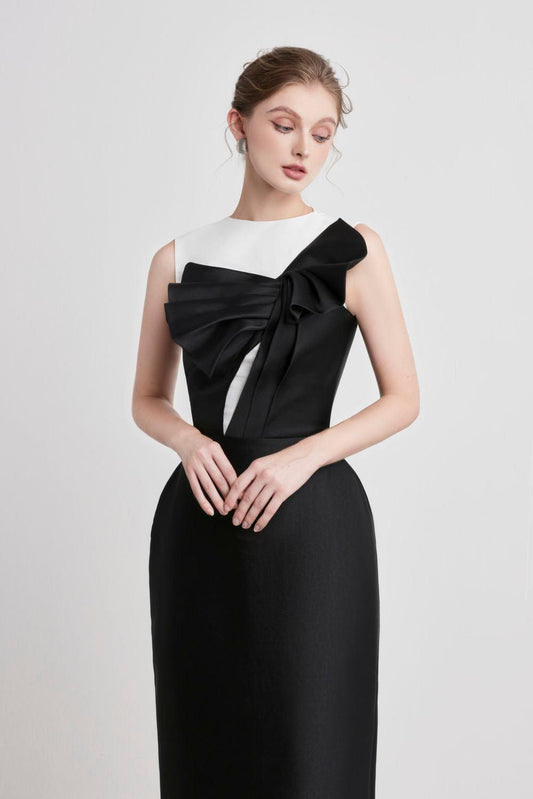 Caviar Pegged Sleeveless Taffeta Midi Dress