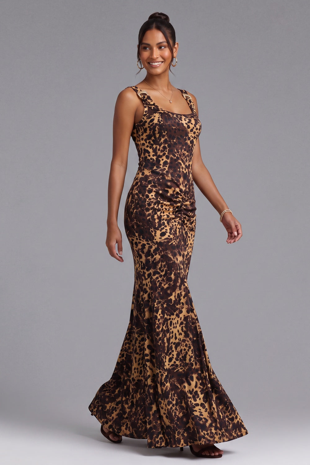 Leopard Print Floor-Length Maxi Dress Premium Fabric - product view 5
