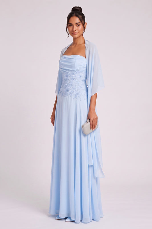Light Blue Chiffon A-Line Evening Gown light blue chiffon evening gown - product view 3