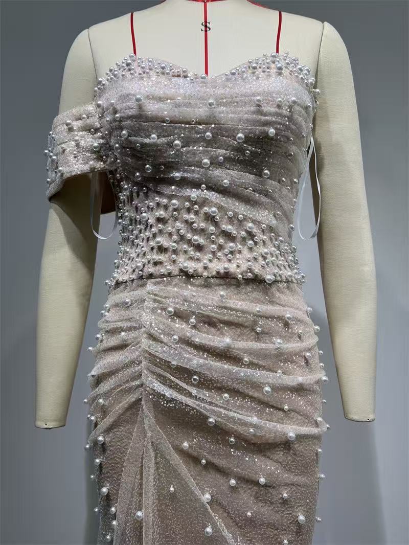 Sabine faux pearl-embellished maxi dress