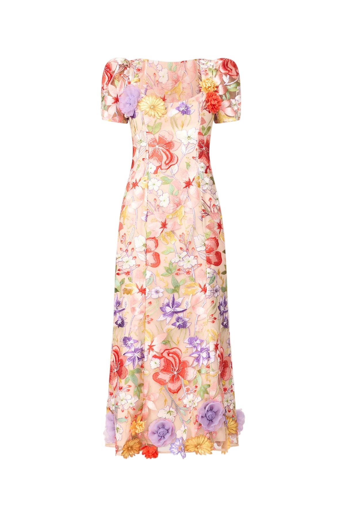 trista multicolor Square Neck backless Mesh Embroidered Fishtail maxi Dress