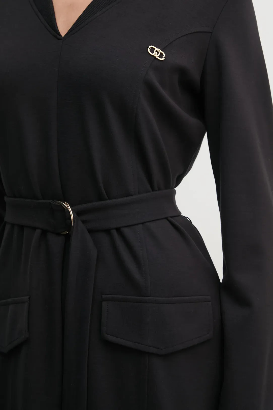 Ribbed V-neck mini dress in black
