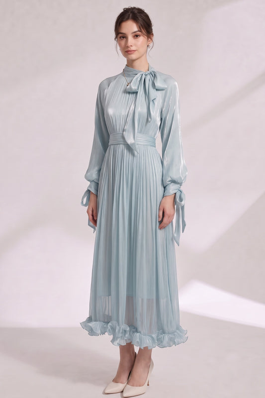 light blue satin a-line dress light blue satin dress - product view 2