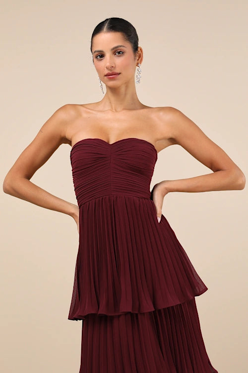 Strapless Tiered Maxi Dress in Plum Purple