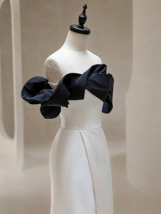 Off Shoulder Satin Black/White Dress