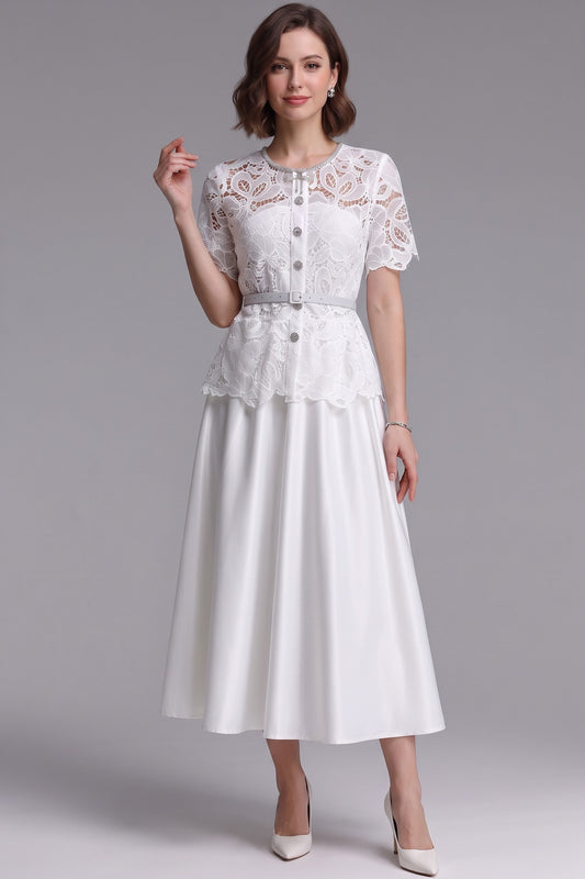 white floral lace a-line two-piece midi dress white floral lace two-piece midi dress - product view 4