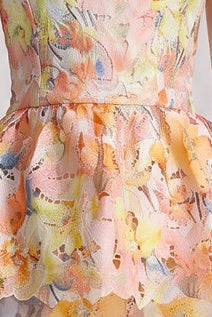 Yellow Laser-Cut Lace Column with Peplum Gown