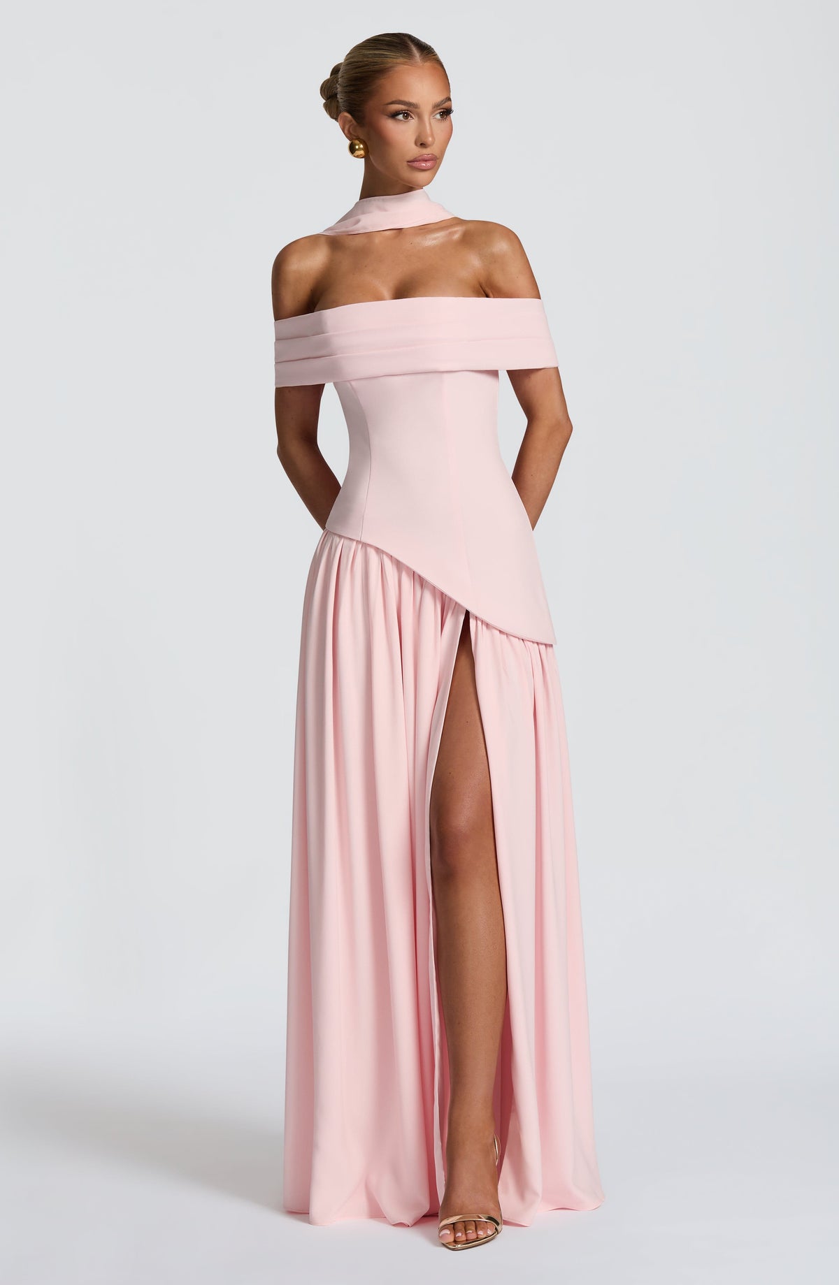 dorothy off-shoulder high slit Maxi Dress - blush