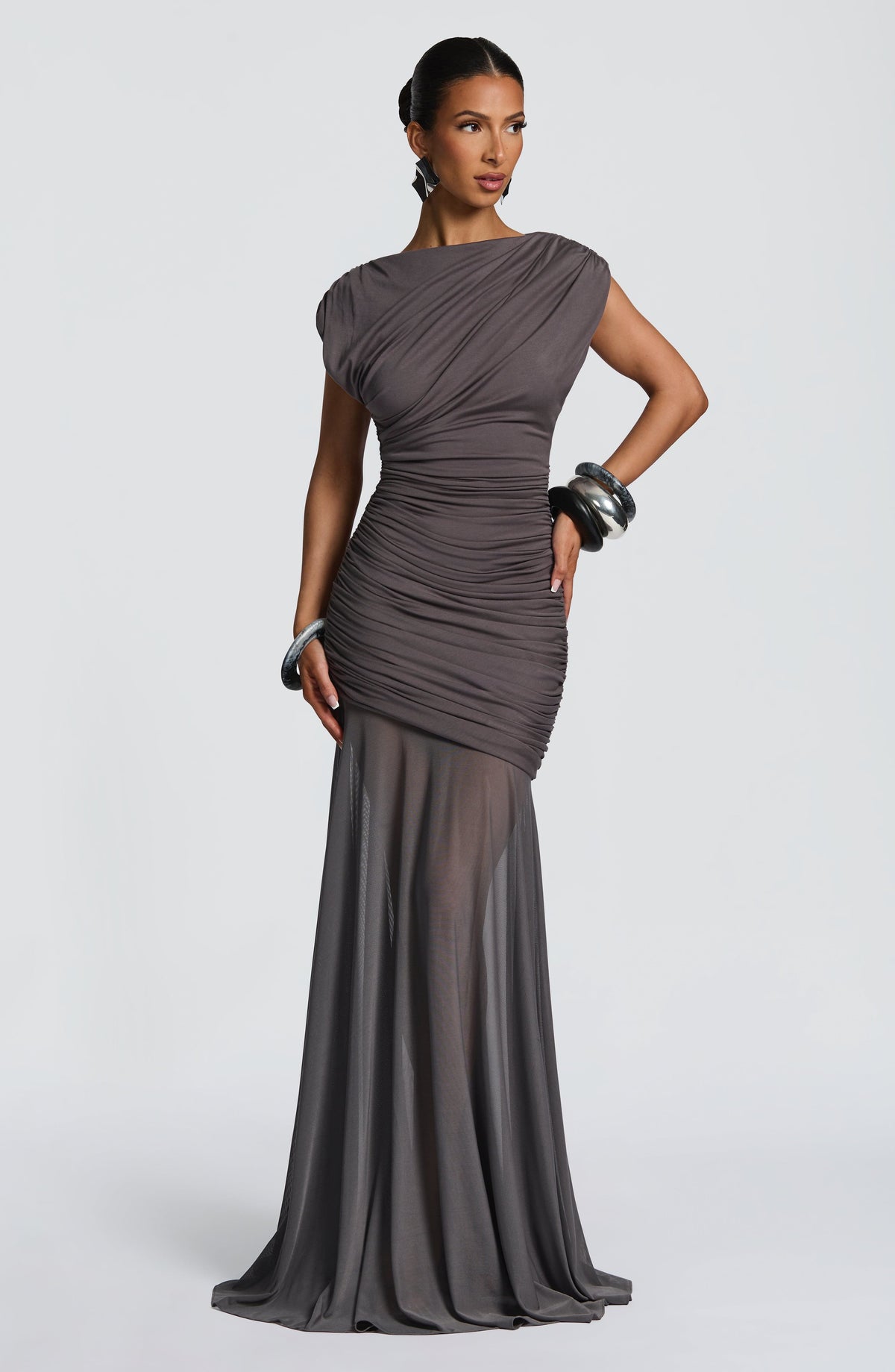 eileen ruched sleeveless Maxi Dress - Charcoal