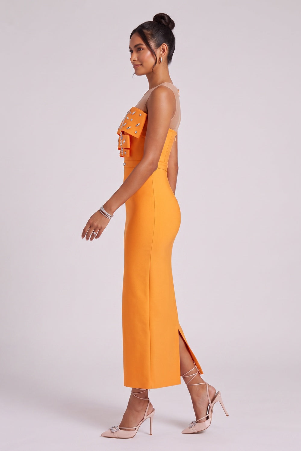 Orange Ruffle Embellished Midi Dress Premium Fabric - product view 4