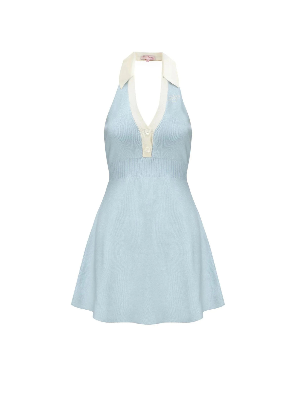 halter backless knit mini dress in blue