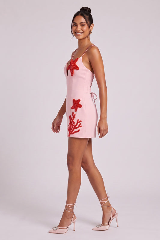 light pink structured crepe fitted sheath dress light pink structured crepe dress - product view 3