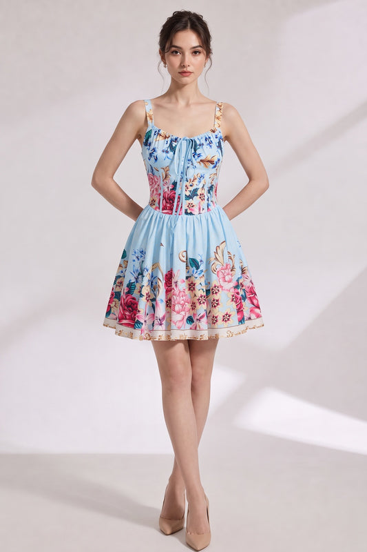 light blue structured cotton woven fit-and-flare dress light blue structured cotton woven dress - product view 1