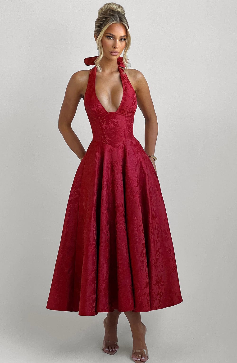 Effie back bow Midi Dress - Red