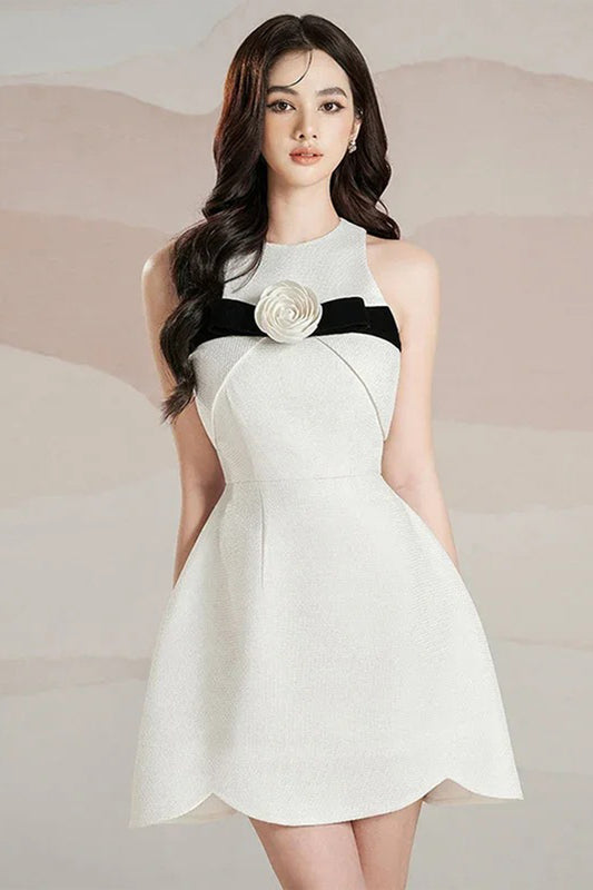 FLORA A-LINE SLEEVELESS SQUARE TEXTURE MINI DRESS
