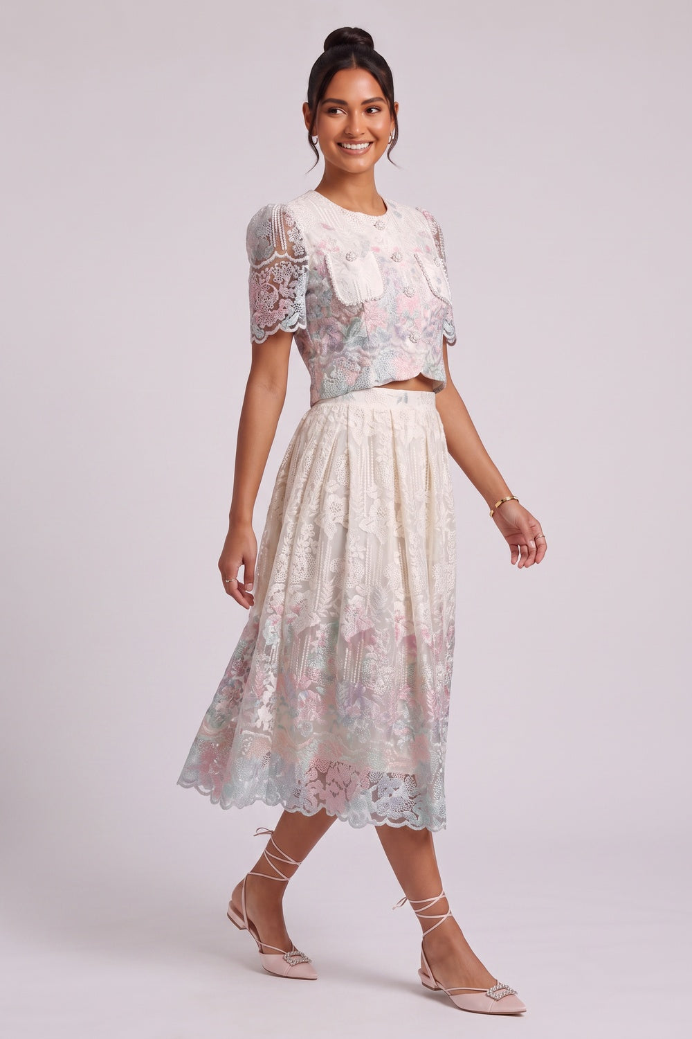 Floral Lace Two-Piece Set — Cropped Jacket & Midi Skirt Premium Fabric - product view 5