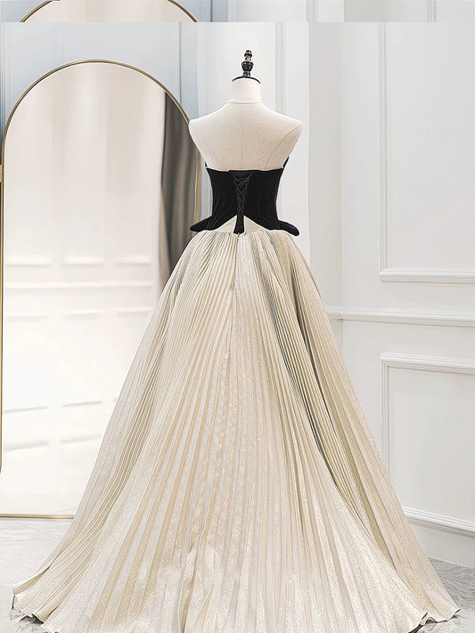 A-Line Neck Satin Velvet Champagne Dress