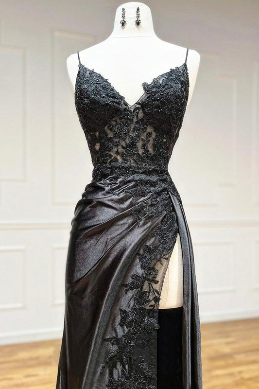 Black V-Neck Lace Formal Dress