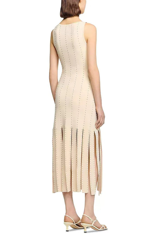 marjorie Fringed Knit Maxi Dress in Ecru