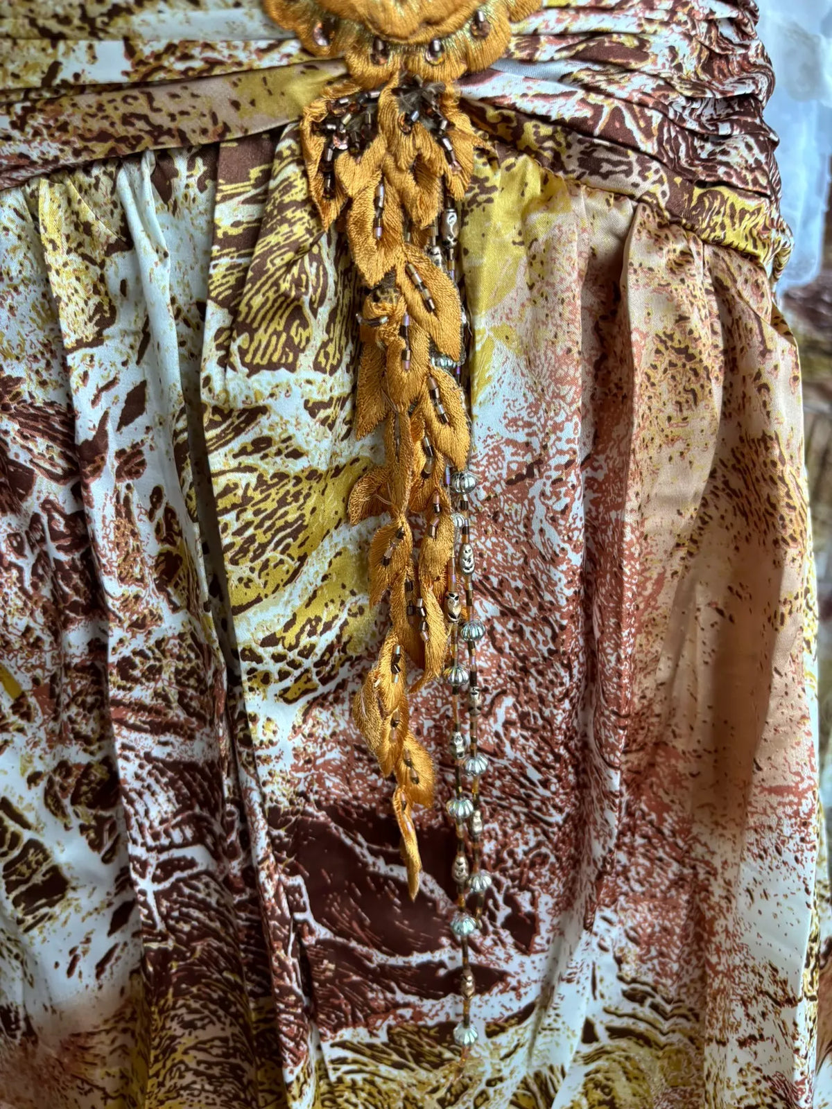 Brown Silk Blend Asymmetric Tiered Gown Dress