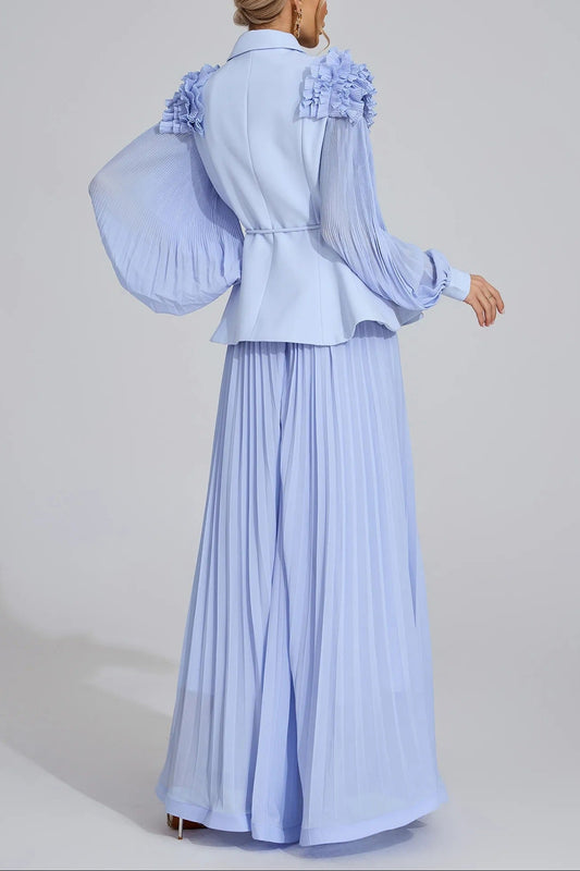 josephine Light Blue Flounce skirt blazer Two-Piece Set