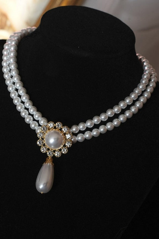 Double Layered Pearl Choker With Pearl Drop Pendant