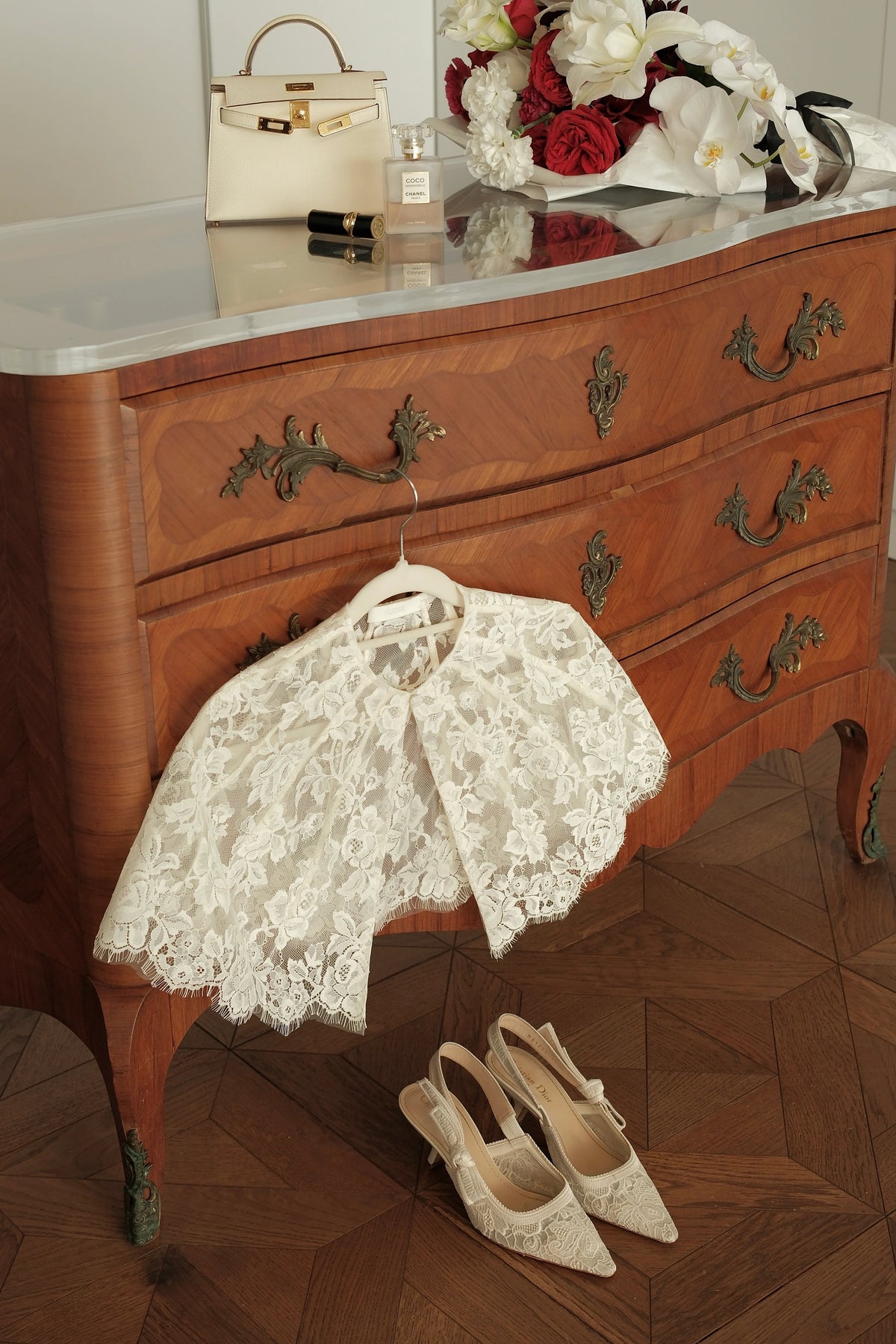 White Lace Cape-Sleeve Mini Dress